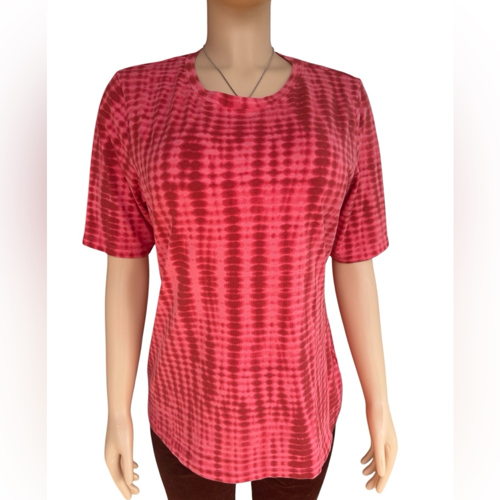 NWOT Denim & Company Red Tie-Dye Crew Neck T-Shirt